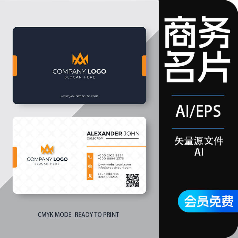 专业优雅的蓝白现代名片设计模板