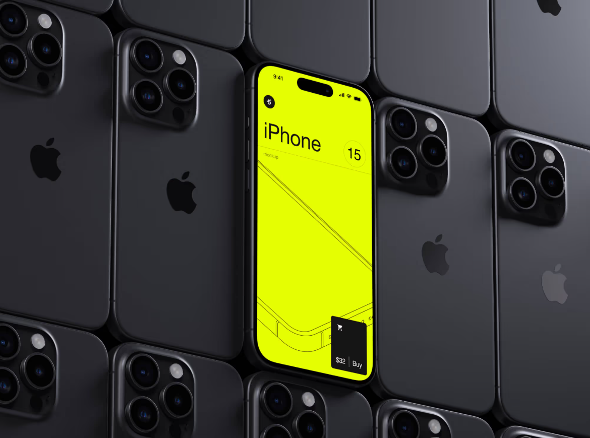 iPhone 15 Pro等距网格展示样机