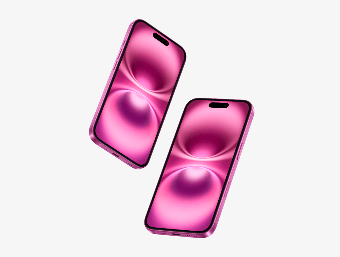 5款不同色彩的iPhone 16展示样机