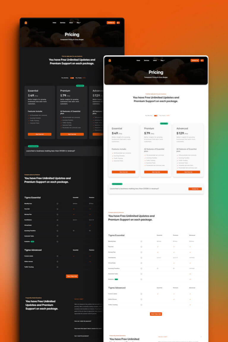 Pensio HTML 定价页面